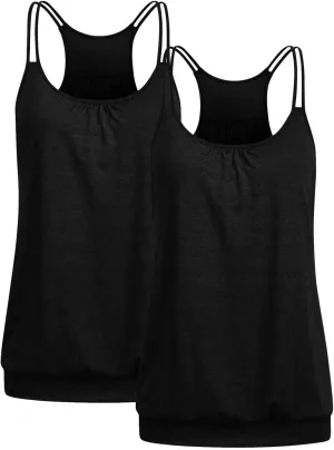 2 Pack Camisole Top for Women Summer Pleated Tank Tops Spaghetti Double Strap Cami Vest Sleeveless Yoga Workout Tops
