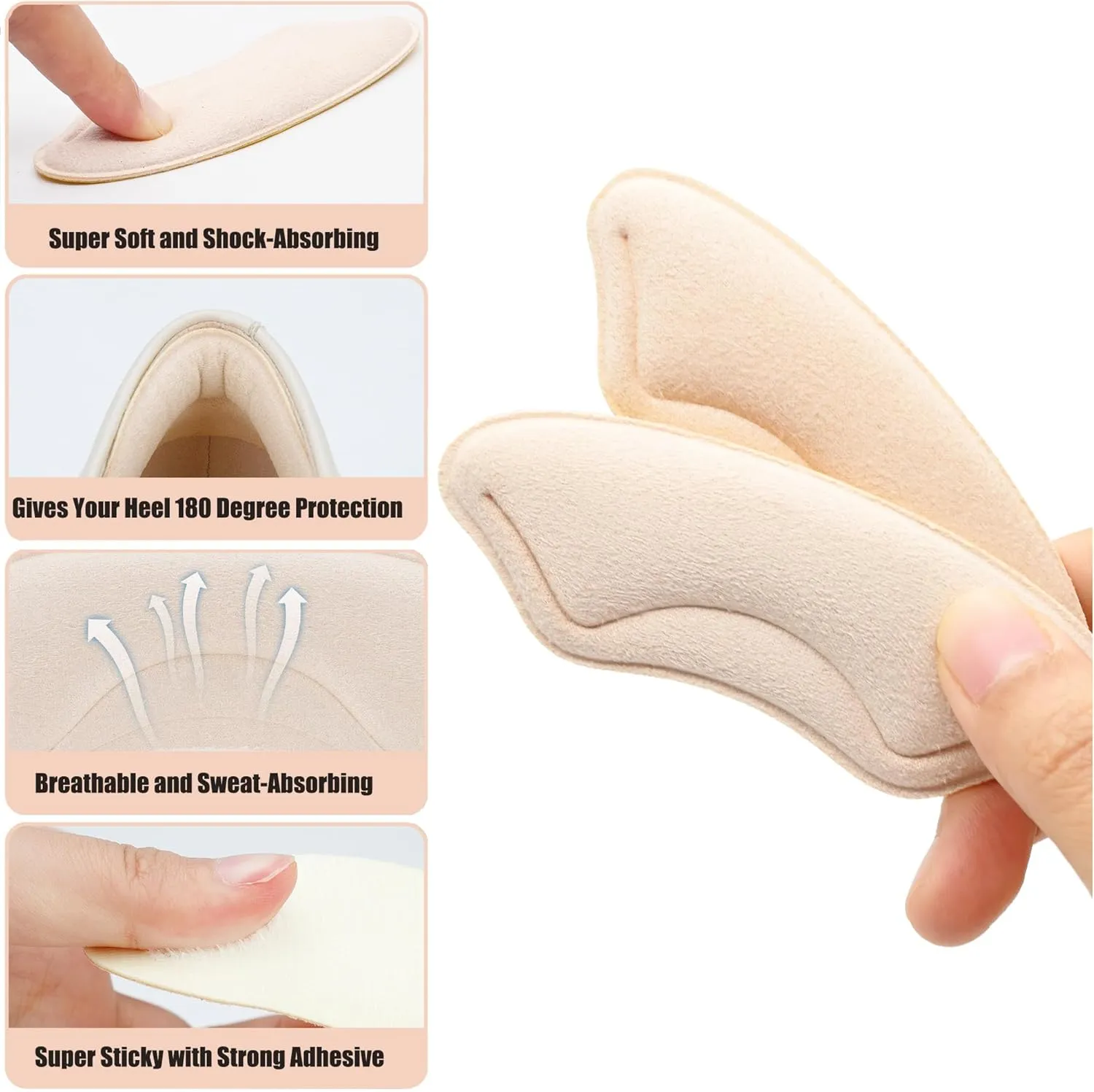 4 Pairs Heel Cushions Pads, Shoe Grips Liners Heel Protectors to Prevent Loose Shoes, Heel Pain, Blisters and Rubbing, Anti Slip Shoe Filler Make Shoes Fit Tighter