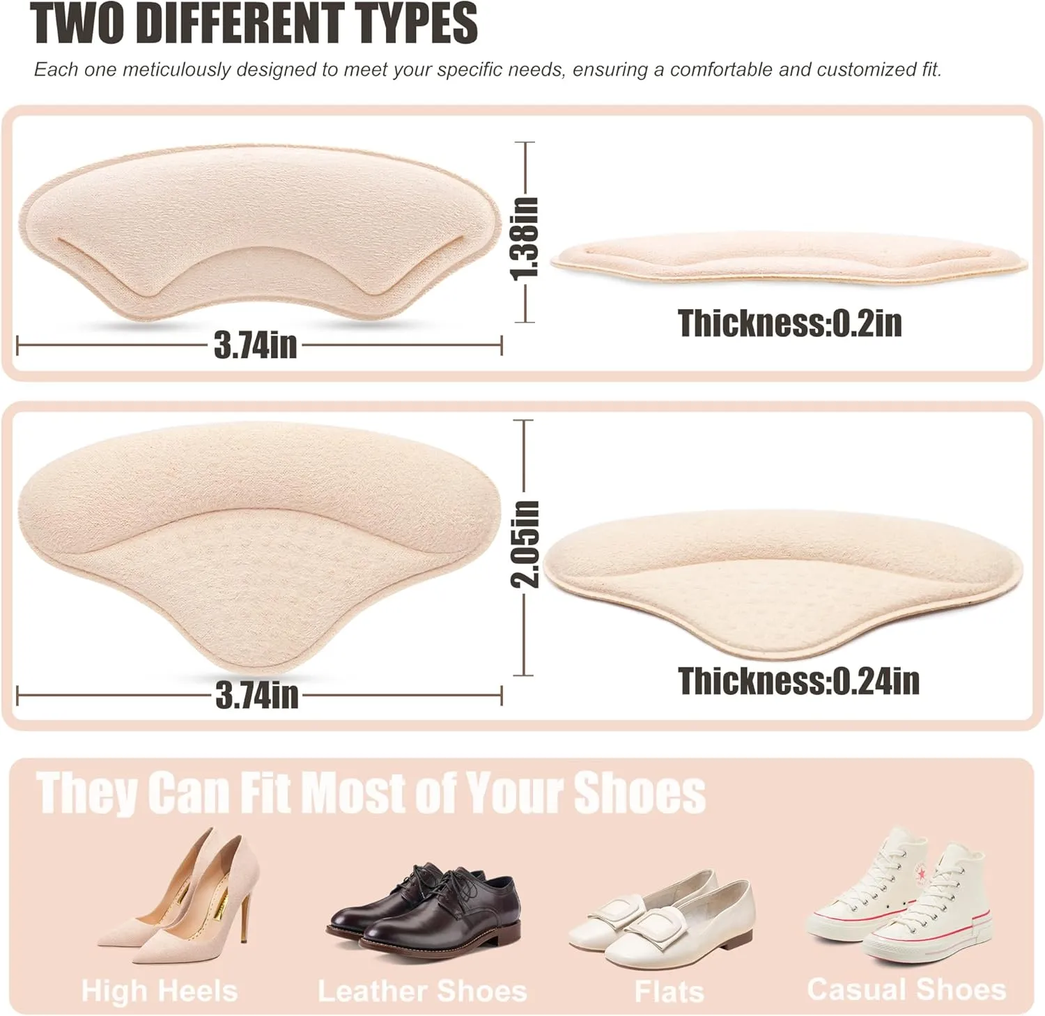 4 Pairs Heel Cushions Pads, Shoe Grips Liners Heel Protectors to Prevent Loose Shoes, Heel Pain, Blisters and Rubbing, Anti Slip Shoe Filler Make Shoes Fit Tighter