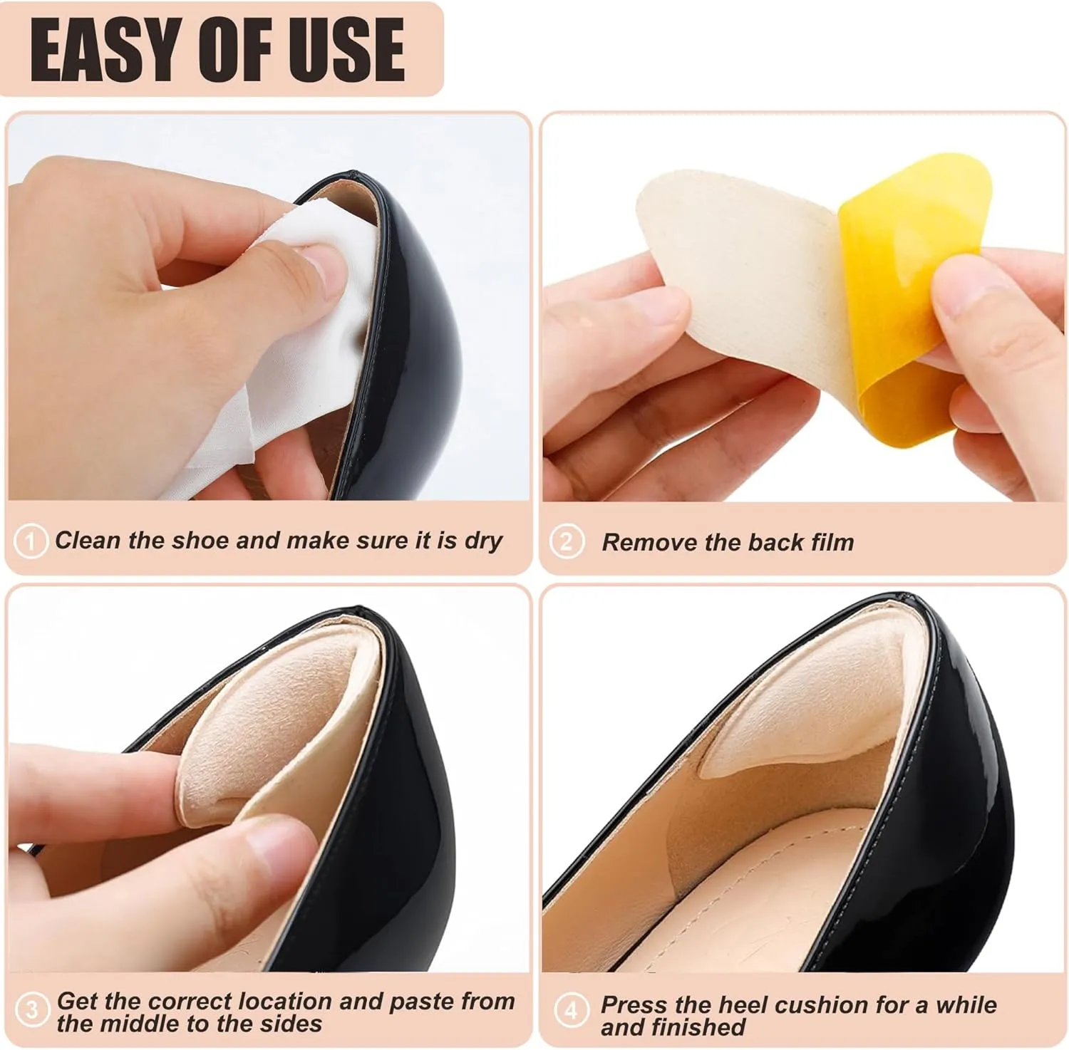4 Pairs Heel Cushions Pads, Shoe Grips Liners Heel Protectors to Prevent Loose Shoes, Heel Pain, Blisters and Rubbing, Anti Slip Shoe Filler Make Shoes Fit Tighter