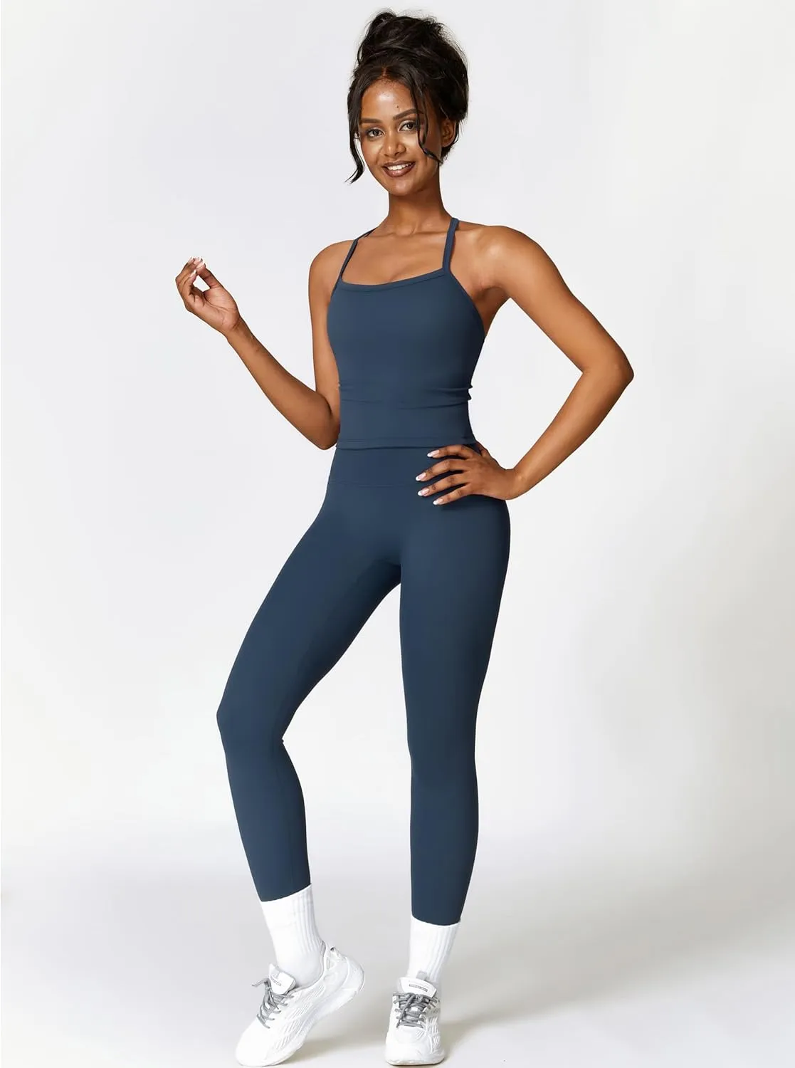 ABOCIW Workout Sets for Women 2 Piece Padded Sports Bra Tank Top High Waist Leggings Sets Gym Yoga Work Out Clothes
