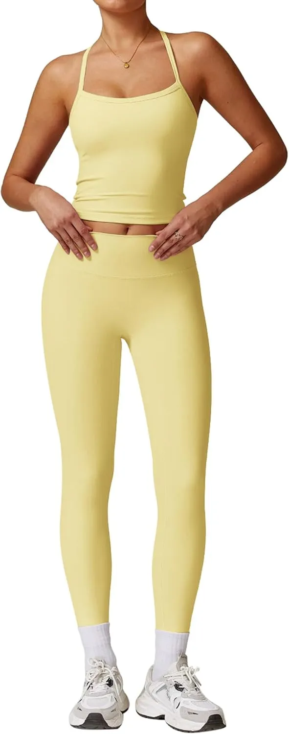 ABOCIW Workout Sets for Women 2 Piece Padded Sports Bra Tank Top High Waist Leggings Sets Gym Yoga Work Out Clothes