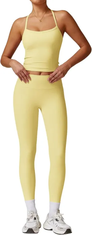 ABOCIW Workout Sets for Women 2 Piece Padded Sports Bra Tank Top High Waist Leggings Sets Gym Yoga Work Out Clothes