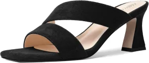 AMBELIGHT Womens Suede Slip On Square Toe Dress Solid Outdoor Kitten Mid Heel Sandals 2.5 Inch