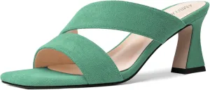 AMBELIGHT Womens Suede Slip On Square Toe Dress Solid Outdoor Kitten Mid Heel Sandals 2.5 Inch
