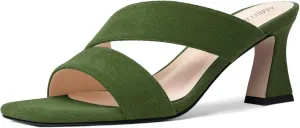 AMBELIGHT Womens Suede Slip On Square Toe Dress Solid Outdoor Kitten Mid Heel Sandals 2.5 Inch