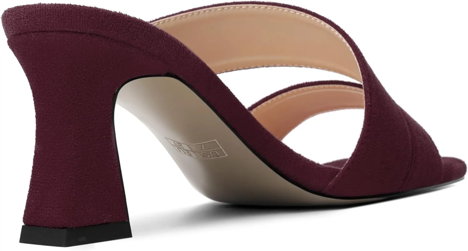 AMBELIGHT Womens Suede Slip On Square Toe Dress Solid Outdoor Kitten Mid Heel Sandals 2.5 Inch