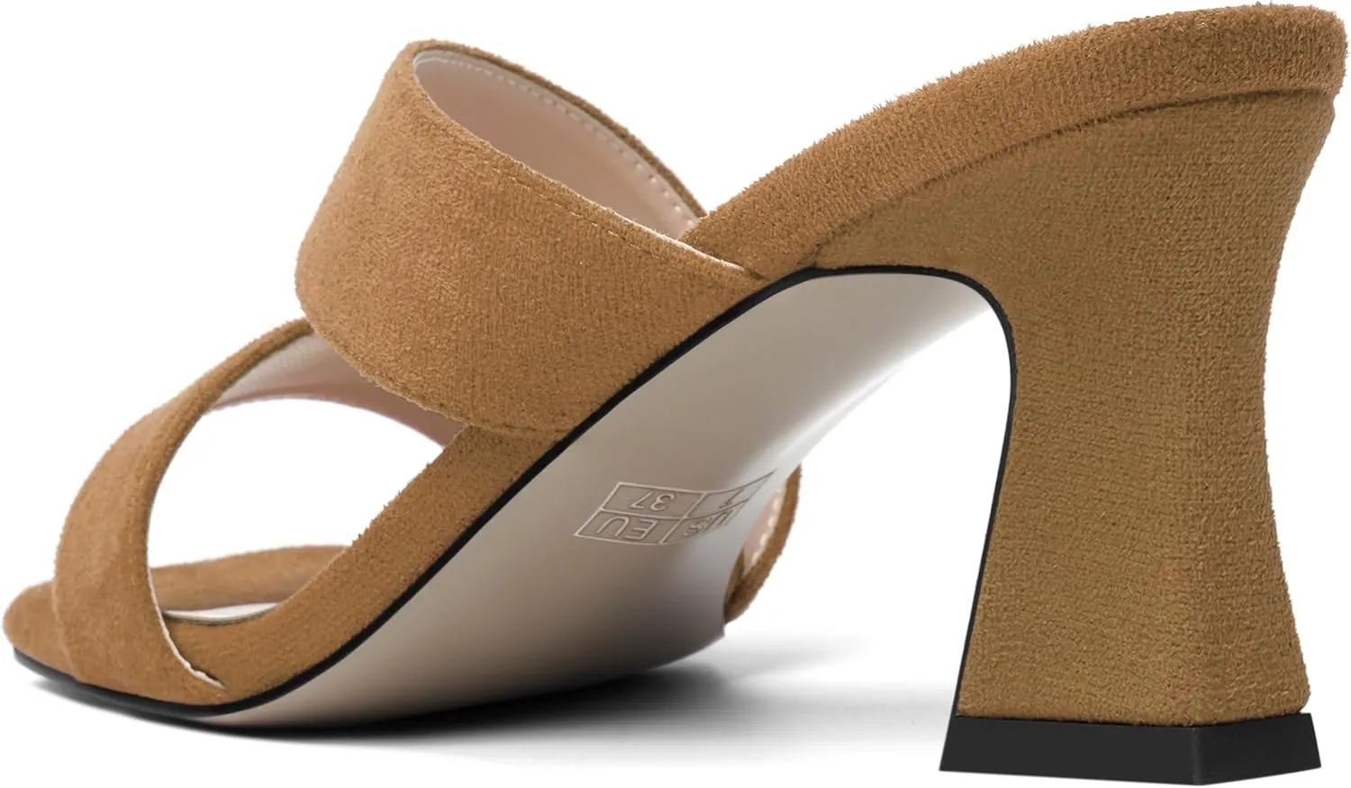 AMBELIGHT Womens Suede Slip On Square Toe Dress Solid Outdoor Kitten Mid Heel Sandals 2.5 Inch