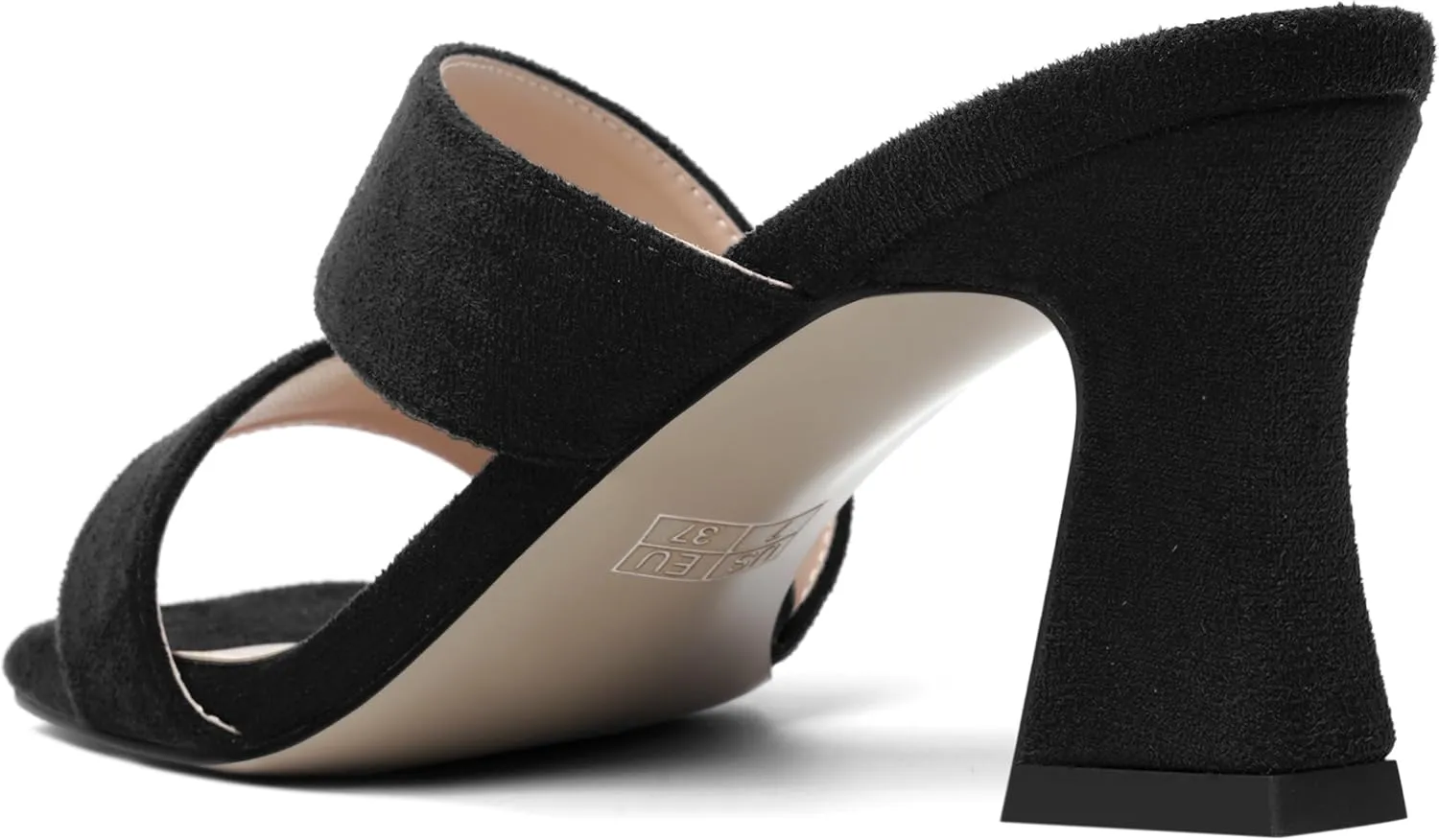 AMBELIGHT Womens Suede Slip On Square Toe Dress Solid Outdoor Kitten Mid Heel Sandals 2.5 Inch