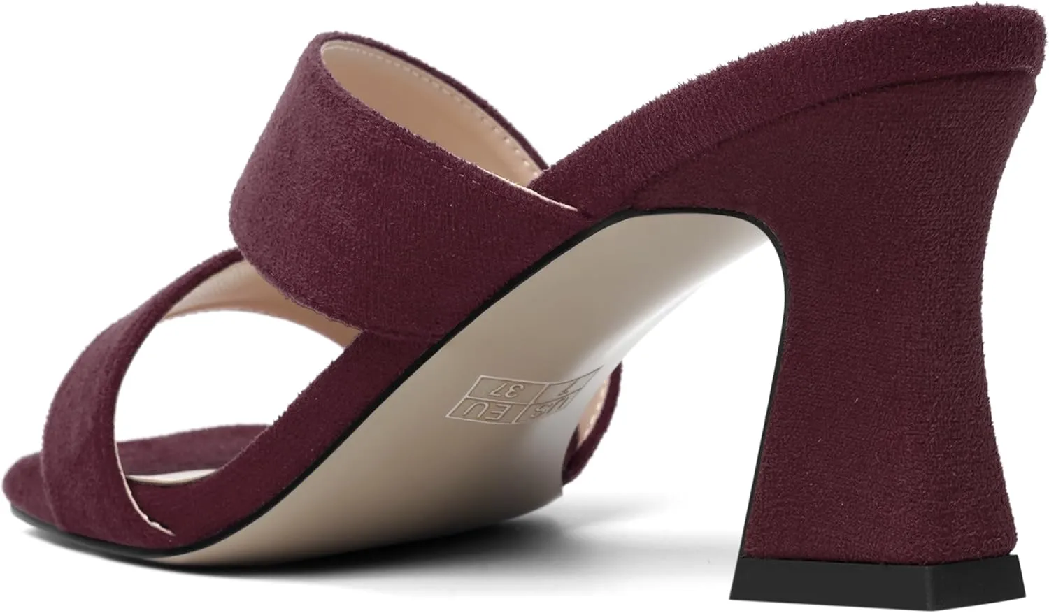 AMBELIGHT Womens Suede Slip On Square Toe Dress Solid Outdoor Kitten Mid Heel Sandals 2.5 Inch