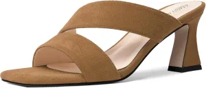 AMBELIGHT Womens Suede Slip On Square Toe Dress Solid Outdoor Kitten Mid Heel Sandals 2.5 Inch