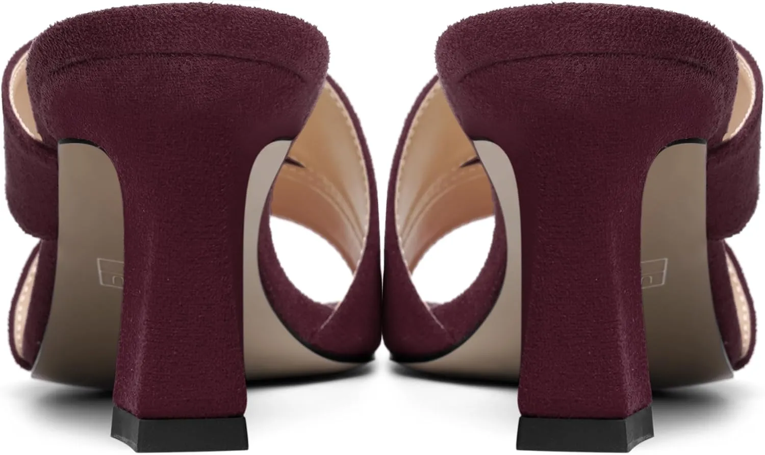 AMBELIGHT Womens Suede Slip On Square Toe Dress Solid Outdoor Kitten Mid Heel Sandals 2.5 Inch