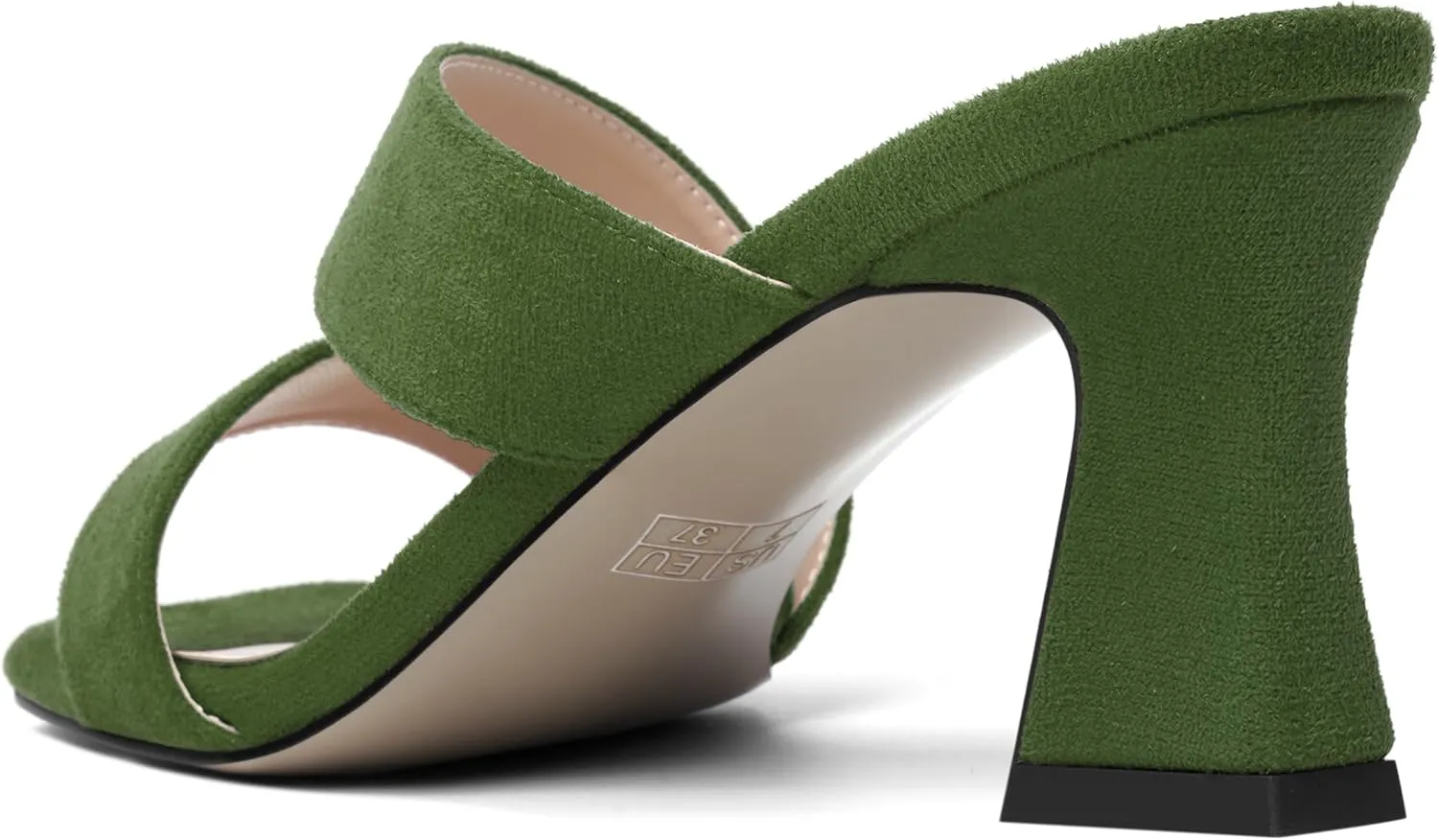 AMBELIGHT Womens Suede Slip On Square Toe Dress Solid Outdoor Kitten Mid Heel Sandals 2.5 Inch