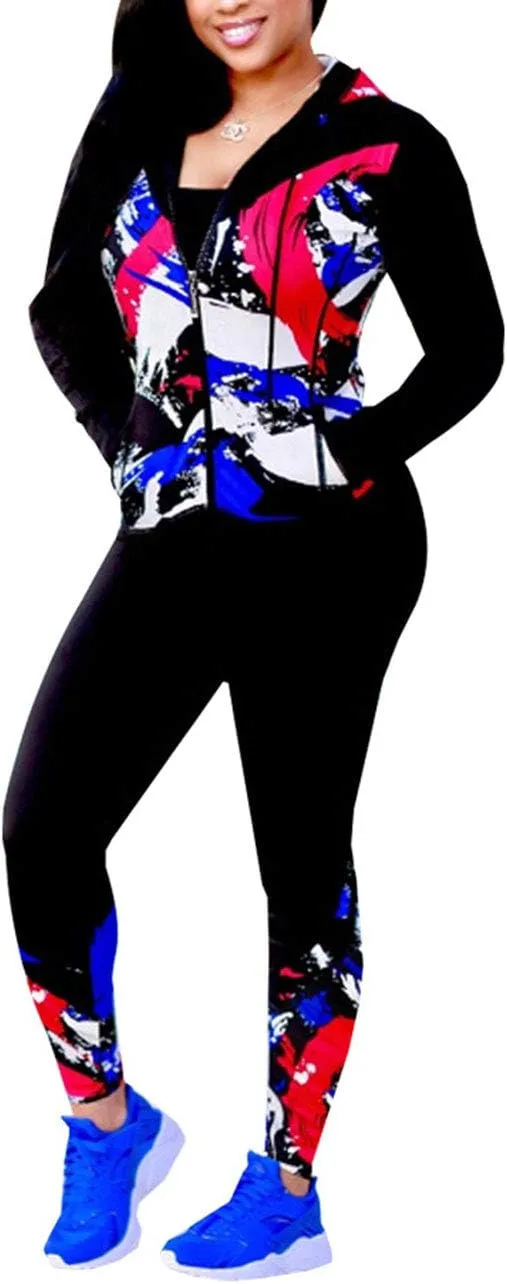Angsuttc Women's 2 Piece Outfits Long Sleeve Full Zip Hooded Jacket and Pants set Tracksuit