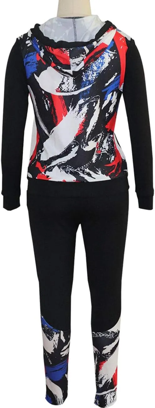 Angsuttc Women's 2 Piece Outfits Long Sleeve Full Zip Hooded Jacket and Pants set Tracksuit