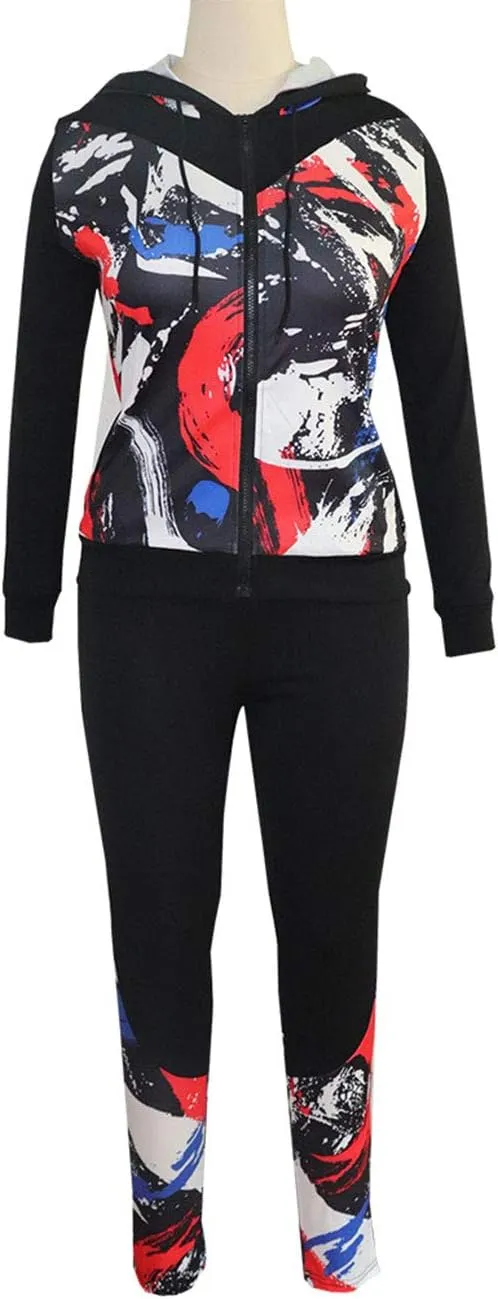 Angsuttc Women's 2 Piece Outfits Long Sleeve Full Zip Hooded Jacket and Pants set Tracksuit