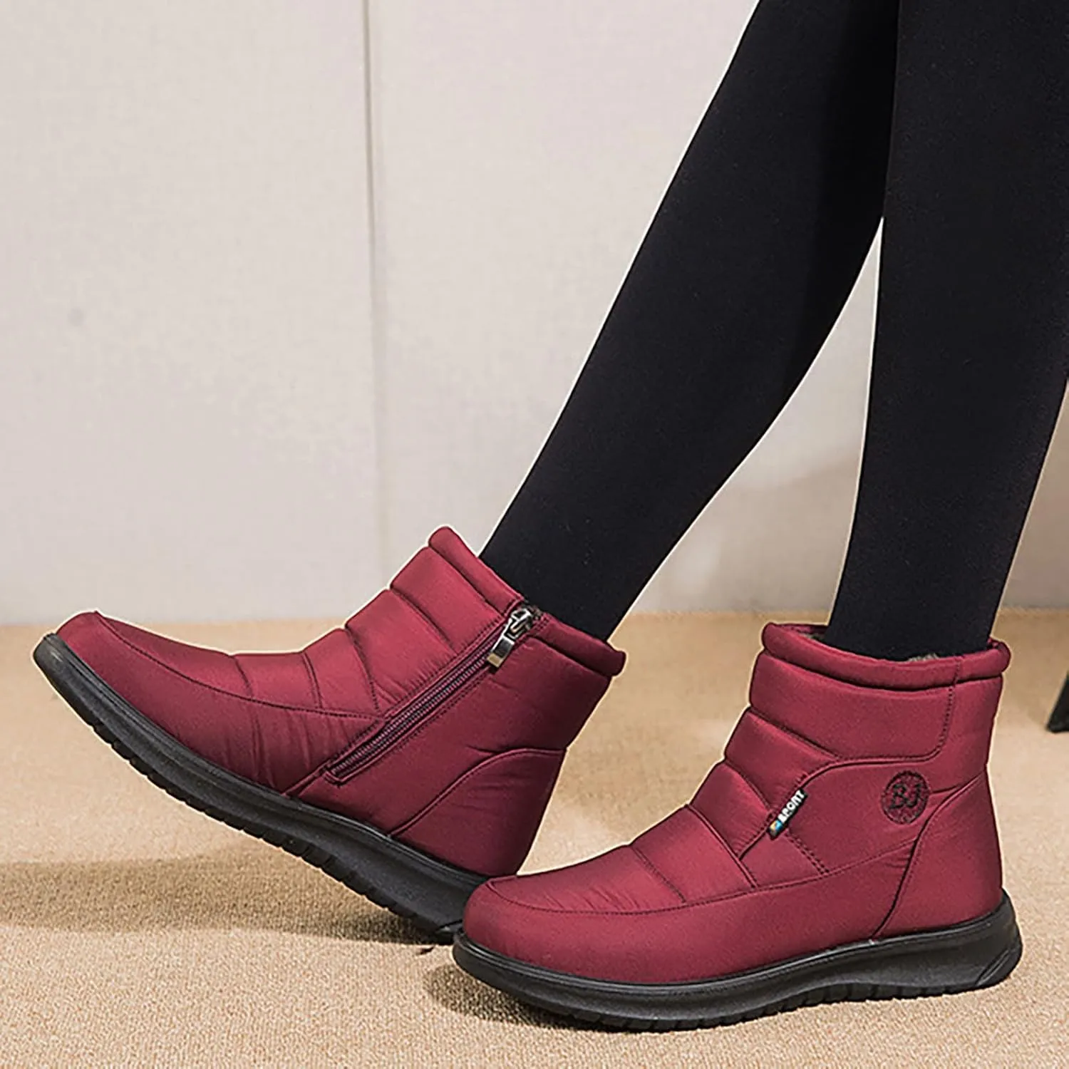 Ankle Boots for Women Low Heel Non Slip Casual Shoes Leather Side Zipper Mid Calf Hiking Boots Women Waterproof