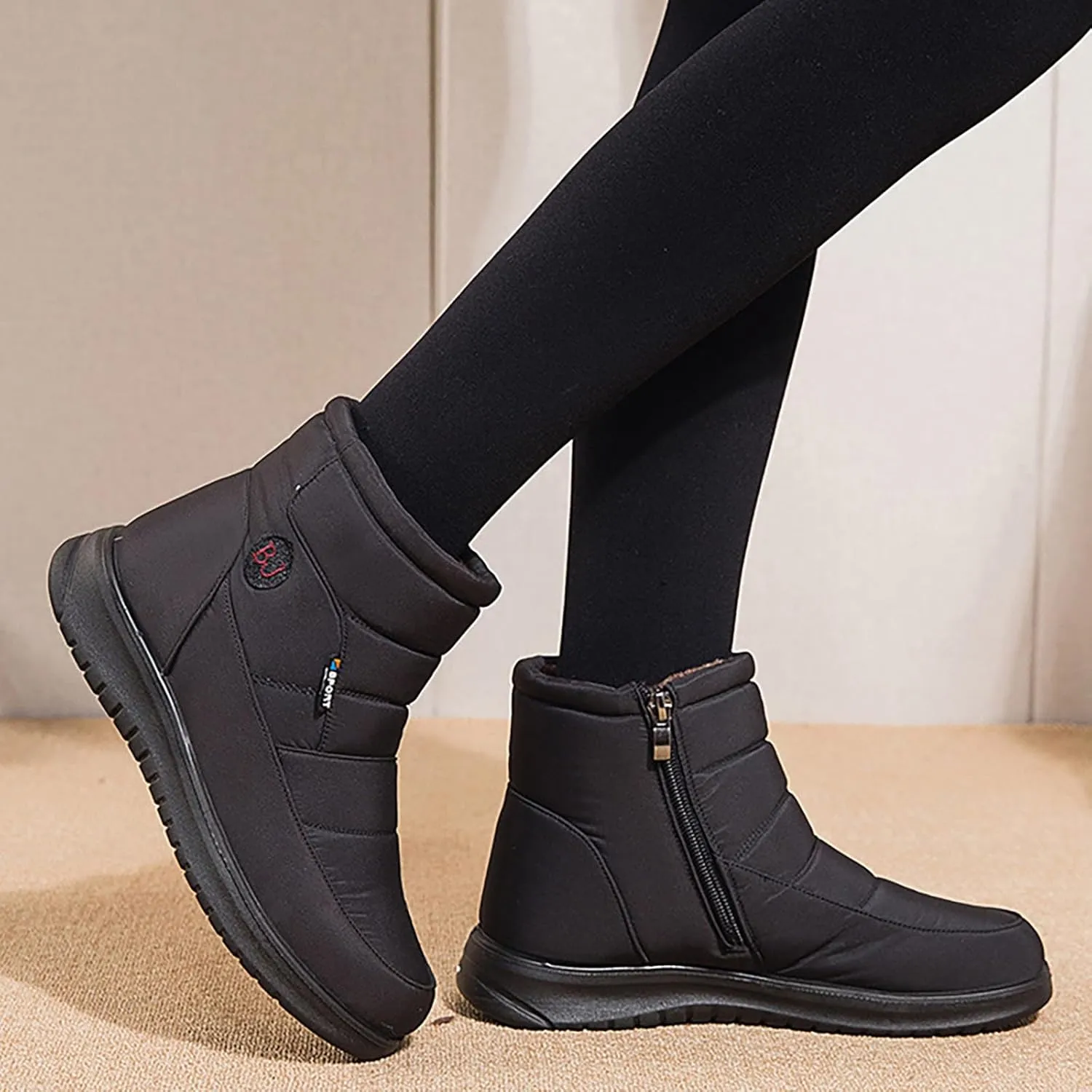 Ankle Boots for Women Low Heel Non Slip Casual Shoes Leather Side Zipper Mid Calf Hiking Boots Women Waterproof