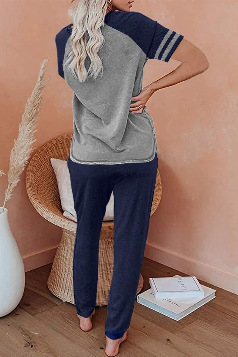 AUTOMET Lounge Sets For Women Two Piece Outfits Loungewear Short Sleeve Crewneck Jogger Pajama Set Sweatpants Tracksuit