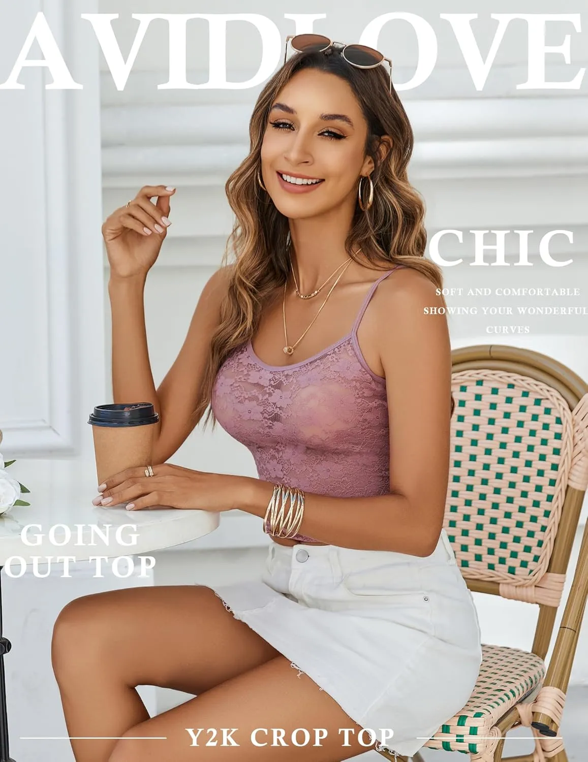 Avidlove Bralettes for Women Lace Spaghetti Strap Camisole Y2k Crop Tops Going Out Tank Tops