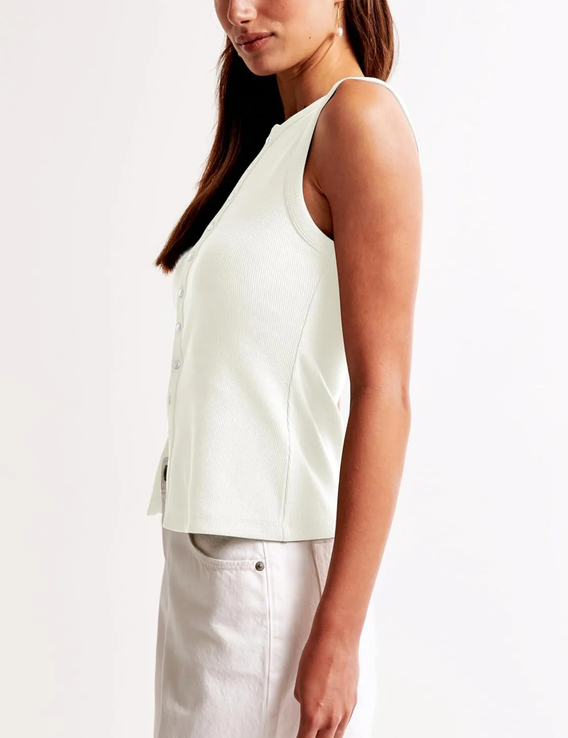 BAIGRAM Women Button Down Fitted Ribbed Tank Tops Cute Summer Sleeveless Vest Tops Going Out Y2K Trendy