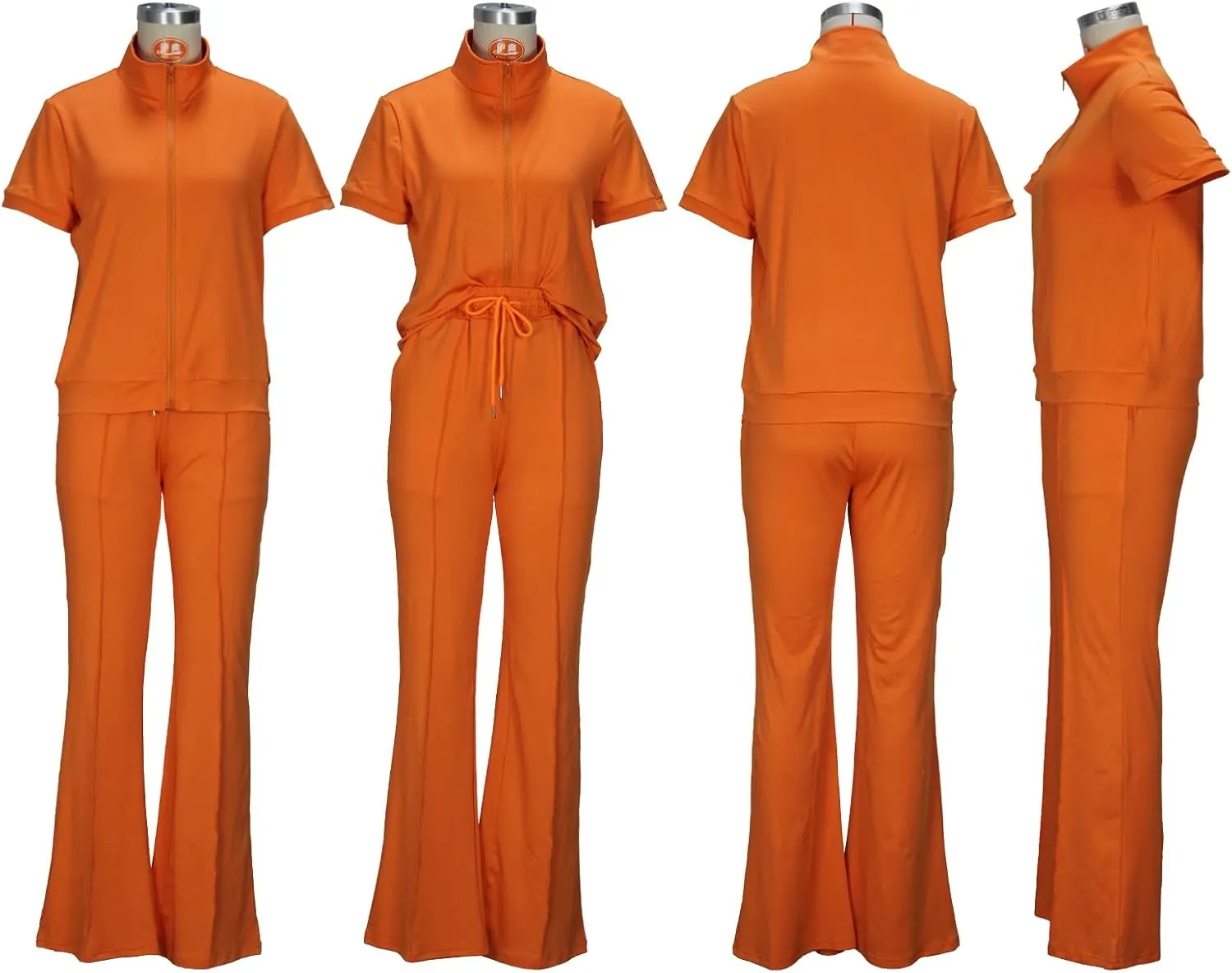 Batehif Women's Lounge Outfits Two Piece Sets 80s 90s Short Sleeve Zipper Top Flare Legging Pants