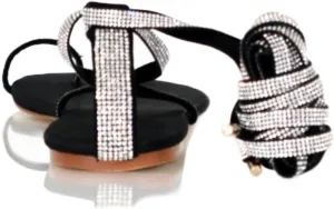  Black Rhinestone Gladiator Sandals  Fabo  Size 12  Womens Flat Summer Sandals, Round Toe, Vacation, Large Sizes 10-14