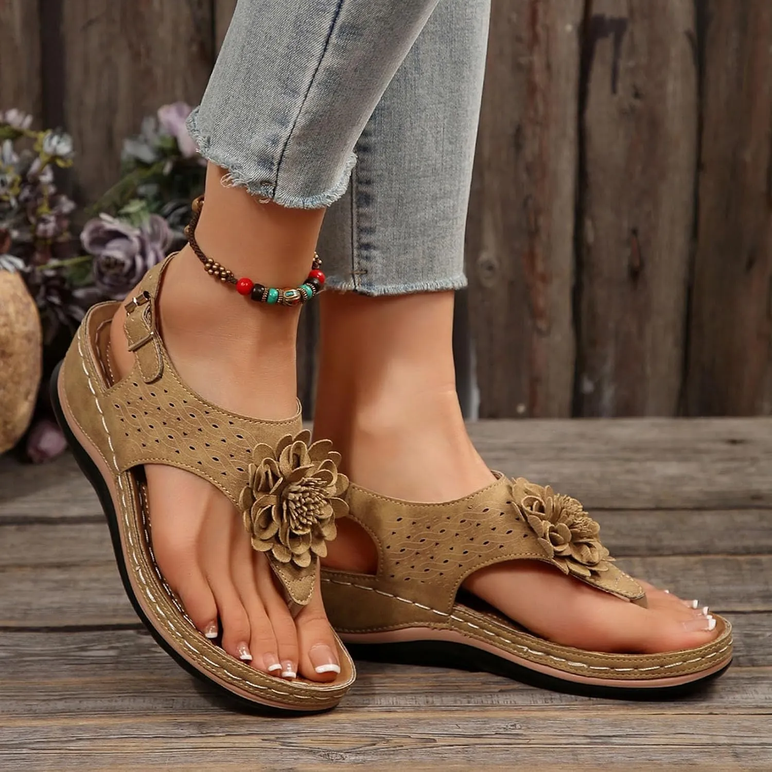 Black Sandals Women Flat Arch Support Womens Platform Wedge Sandals Casual Open Toe Comfortable Walking Beach Shoes