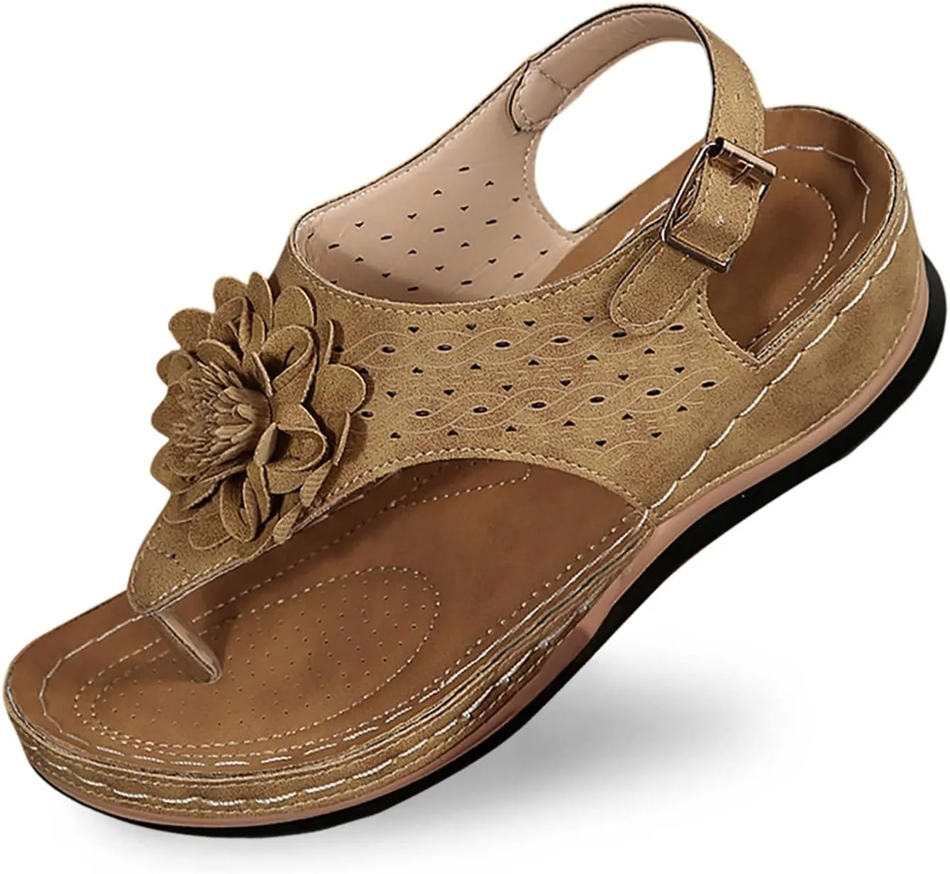 Black Sandals Women Flat Arch Support Womens Platform Wedge Sandals Casual Open Toe Comfortable Walking Beach Shoes