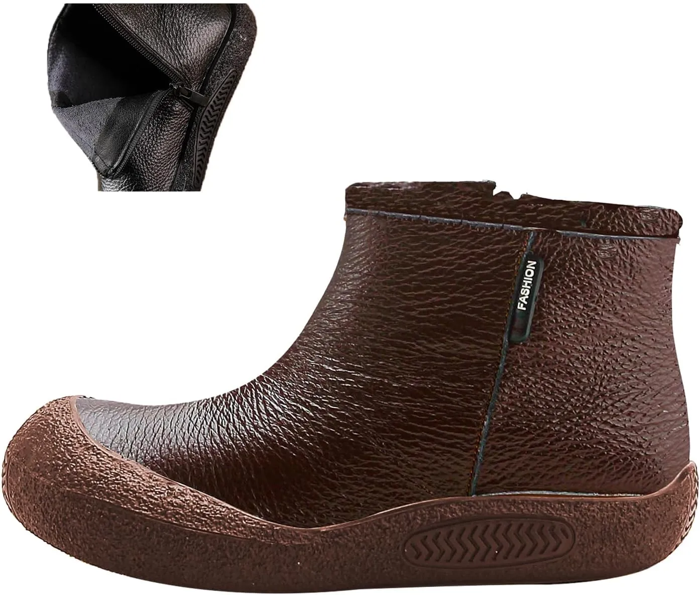 BlackeEight Women's Winter Leather Zipper Ankle-Support Boots,Comfy Warm Waterproof Non-slip Outdoor Barefoot Shoes Short Booties