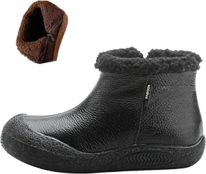 BlackeEight Women's Winter Leather Zipper Ankle-Support Boots,Comfy Warm Waterproof Non-slip Outdoor Barefoot Shoes Short Booties
