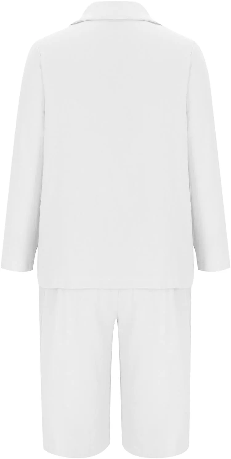 Blazer Sets for Women 2 Piece Outfits Open Front Button Up Jacket and Bermuda Shorts Suits Work Office Casual Sets