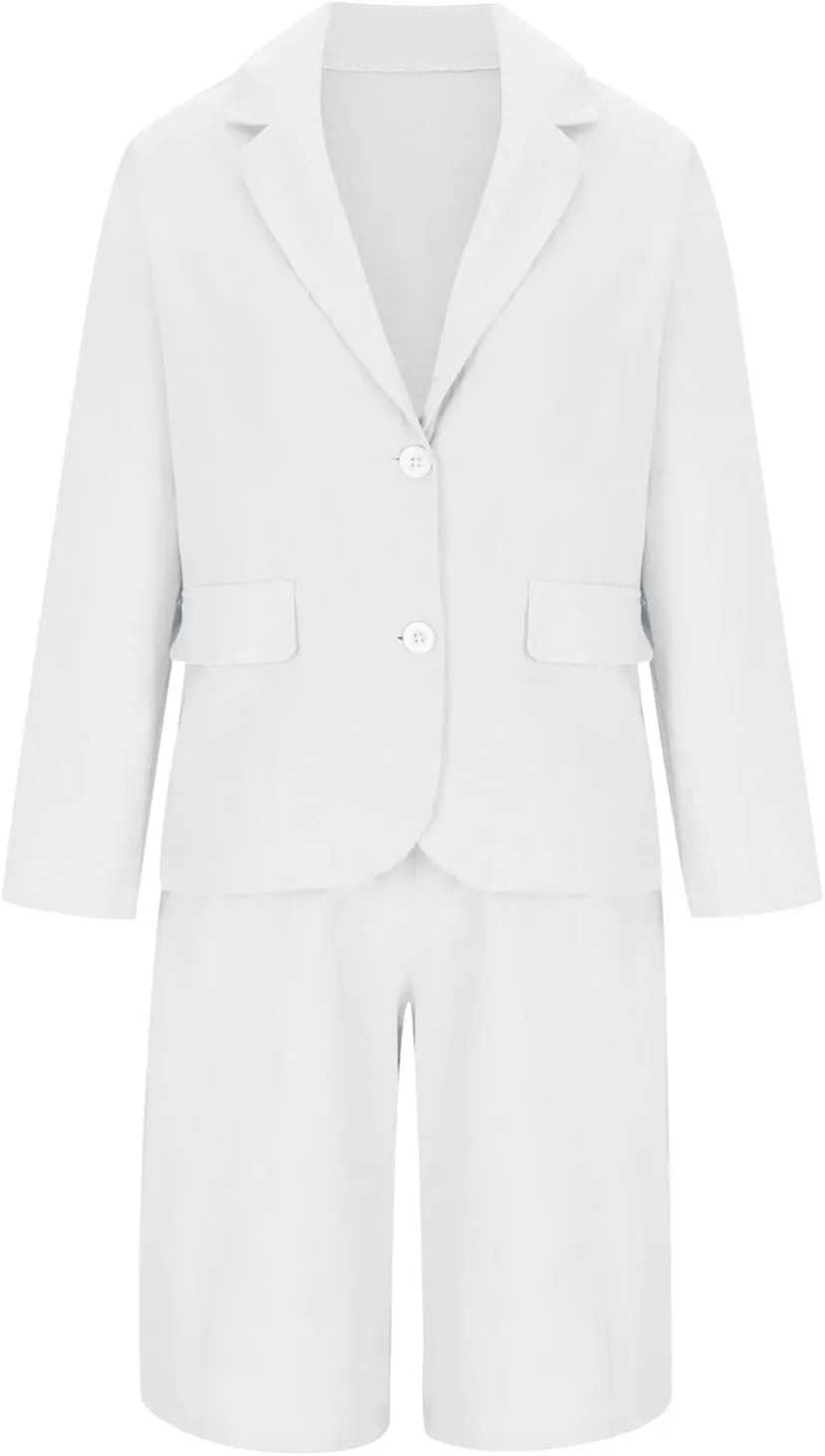 Blazer Sets for Women 2 Piece Outfits Open Front Button Up Jacket and Bermuda Shorts Suits Work Office Casual Sets
