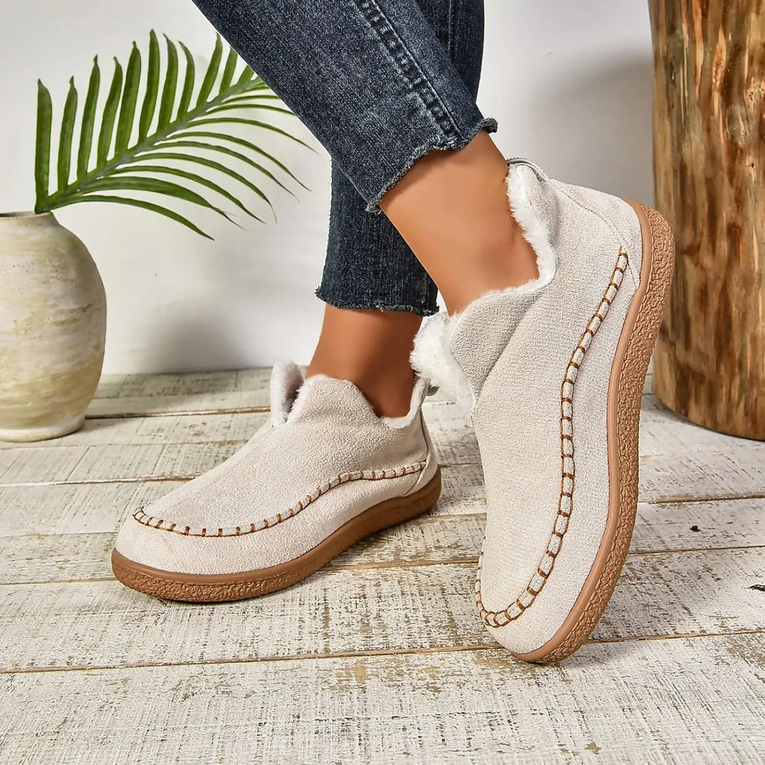 Booties For Women Low Heel Plush Lined Walking Shoes Non Slip Casual Shoes Winter Boots For Women Winter Walking Boots