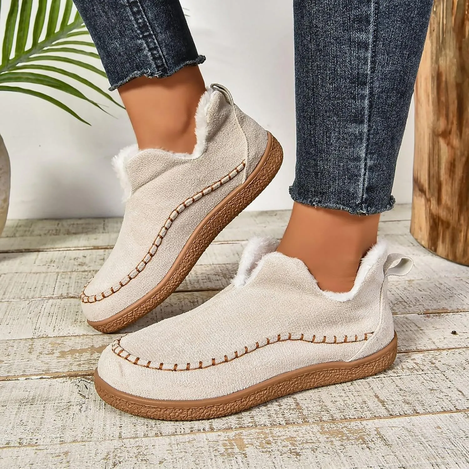 Booties For Women Low Heel Plush Lined Walking Shoes Non Slip Casual Shoes Winter Boots For Women Winter Walking Boots