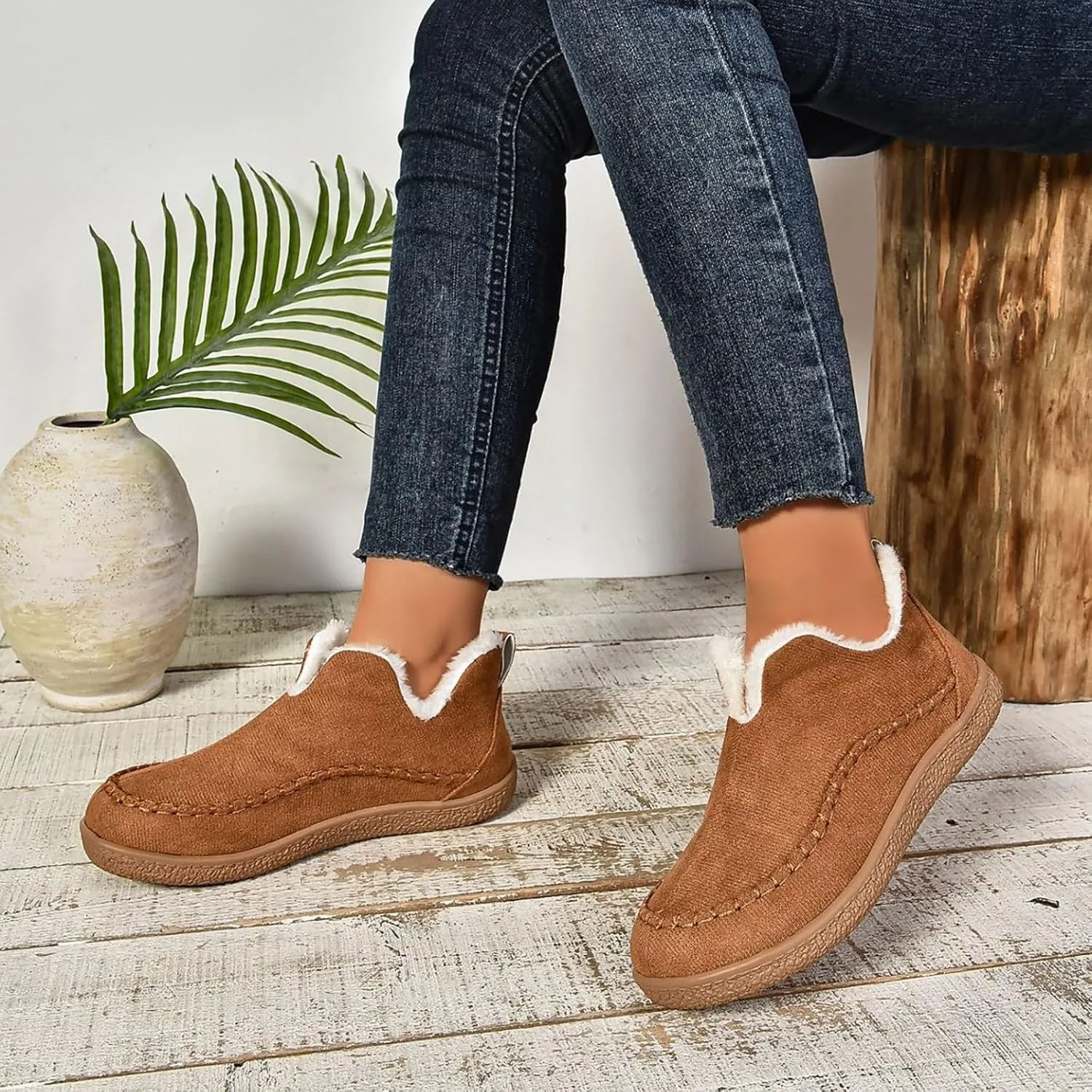 Booties For Women Low Heel Plush Lined Walking Shoes Non Slip Casual Shoes Winter Boots For Women Winter Walking Boots