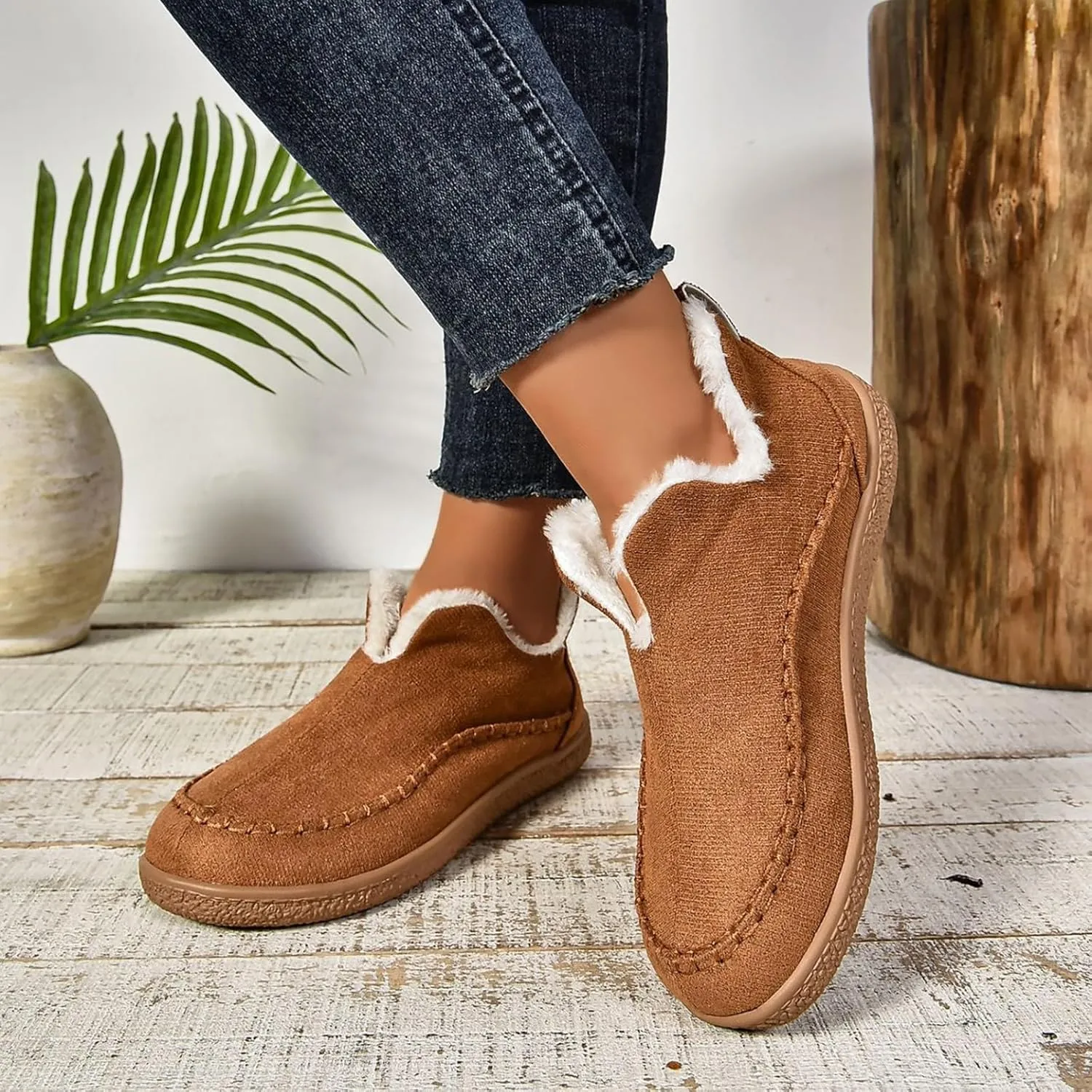 Booties For Women Low Heel Plush Lined Walking Shoes Non Slip Casual Shoes Winter Boots For Women Winter Walking Boots