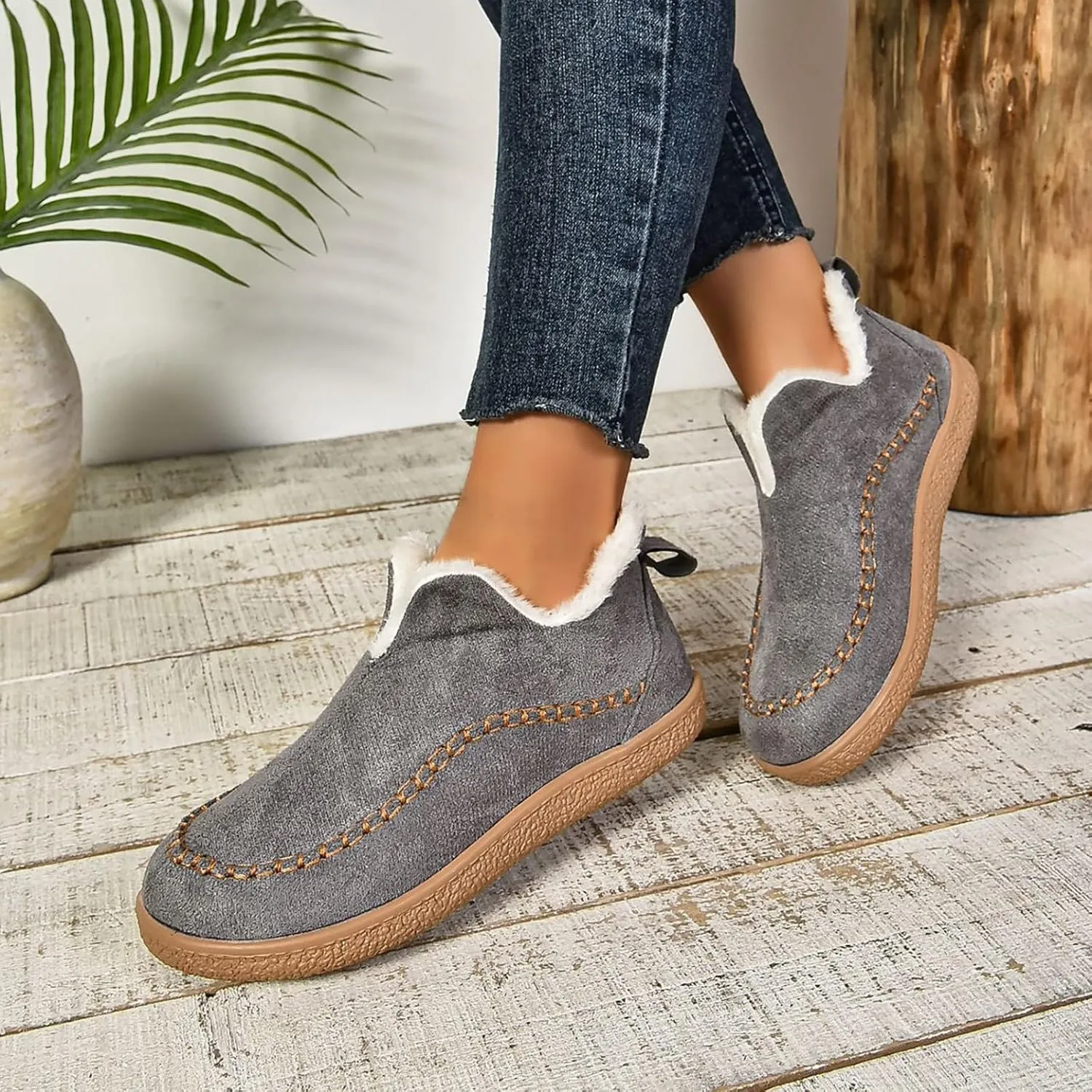 Booties For Women Low Heel Plush Lined Walking Shoes Non Slip Casual Shoes Winter Boots For Women Winter Walking Boots