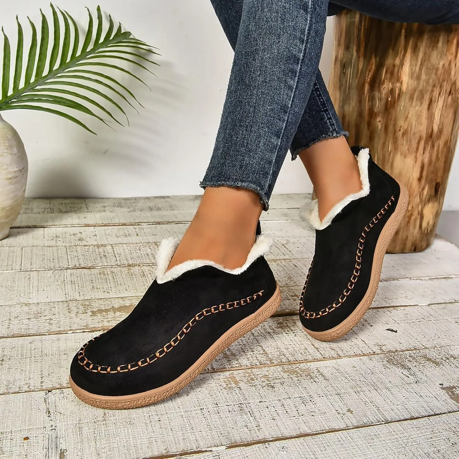 Booties For Women Low Heel Plush Lined Walking Shoes Non Slip Casual Shoes Winter Boots For Women Winter Walking Boots