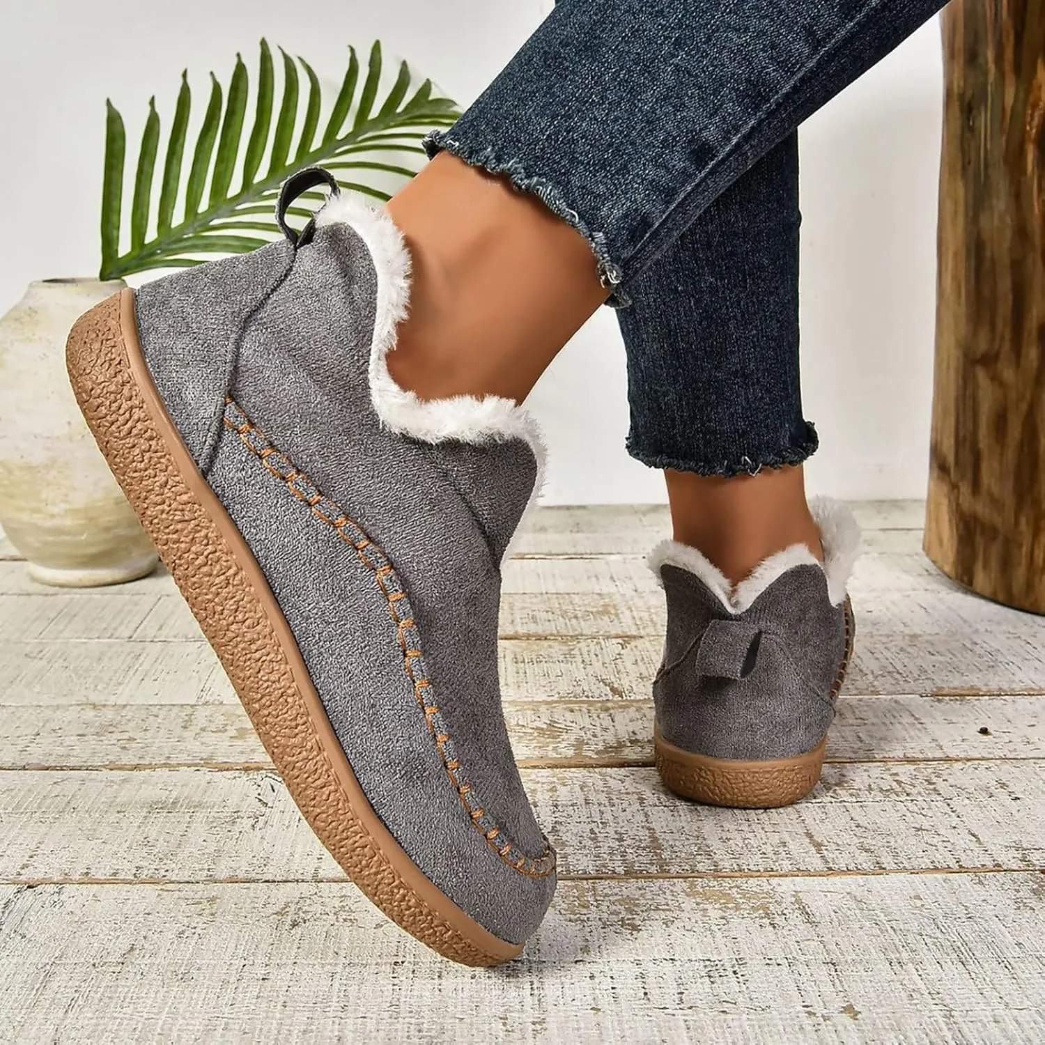 Booties For Women Low Heel Plush Lined Walking Shoes Non Slip Casual Shoes Winter Boots For Women Winter Walking Boots