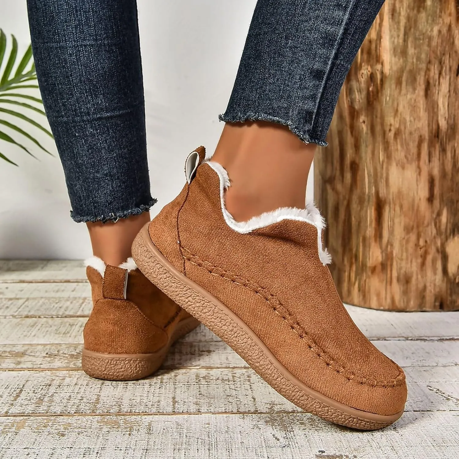 Booties For Women Low Heel Plush Lined Walking Shoes Non Slip Casual Shoes Winter Boots For Women Winter Walking Boots