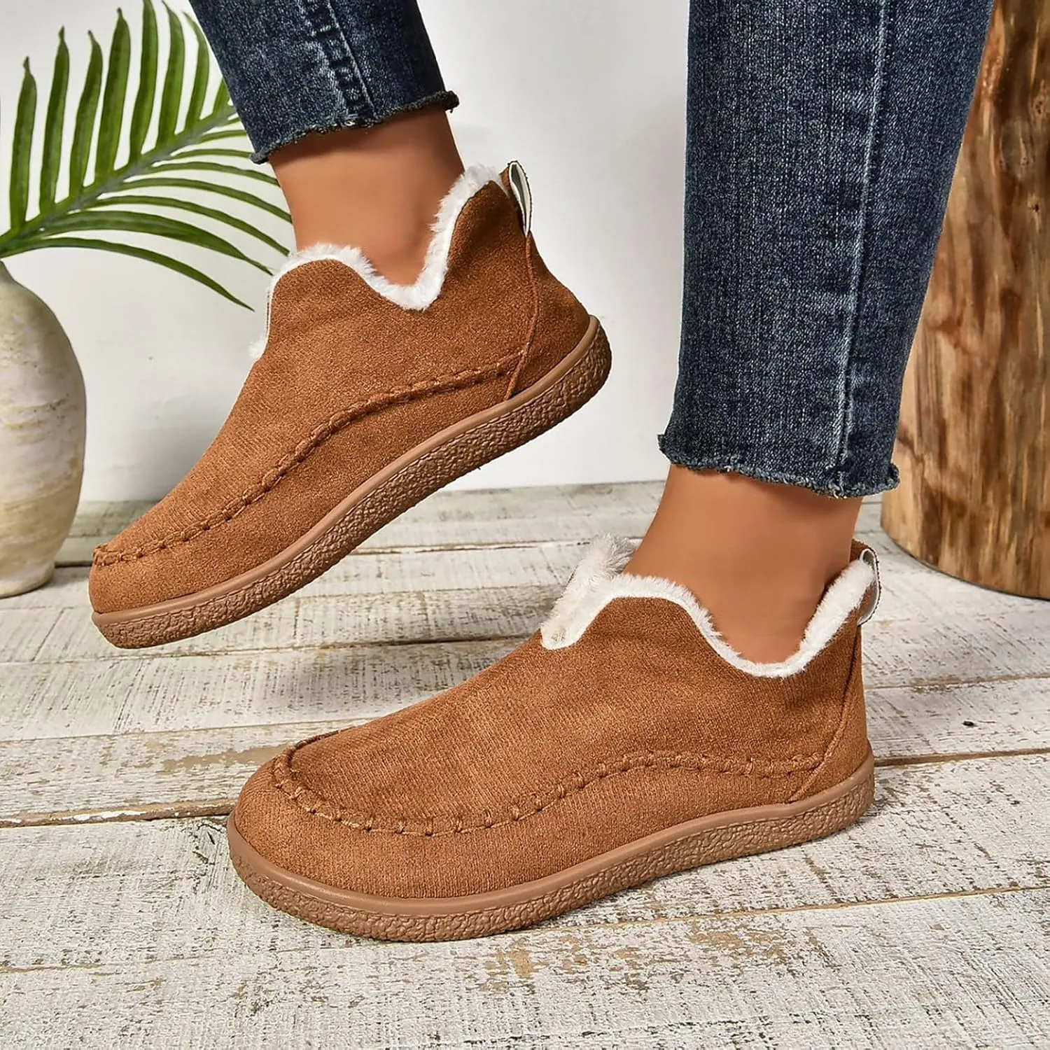 Booties For Women Low Heel Plush Lined Walking Shoes Non Slip Casual Shoes Winter Boots For Women Winter Walking Boots