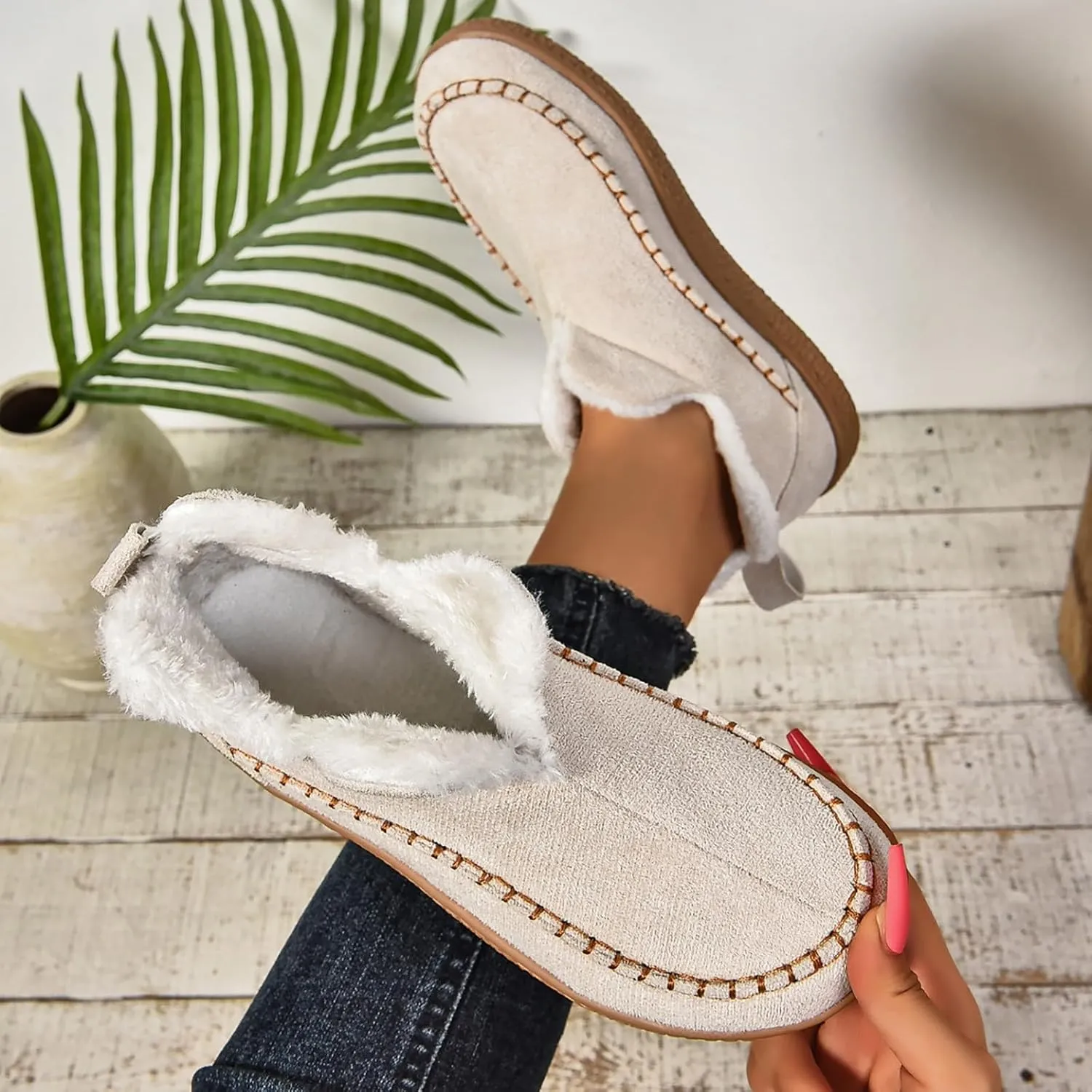 Booties For Women Low Heel Plush Lined Walking Shoes Non Slip Casual Shoes Winter Boots For Women Winter Walking Boots