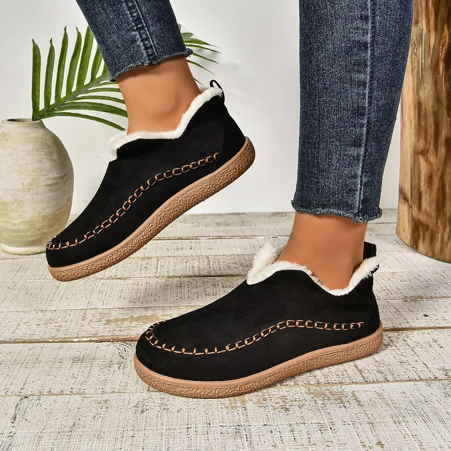 Booties For Women Low Heel Plush Lined Walking Shoes Non Slip Casual Shoes Winter Boots For Women Winter Walking Boots