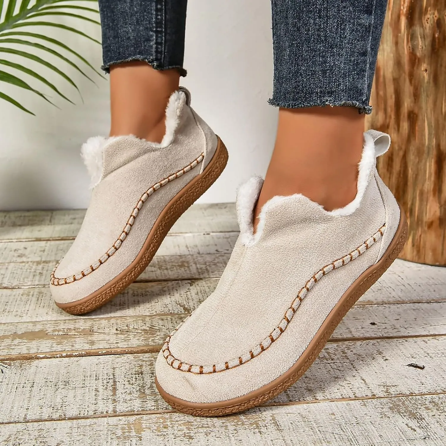 Booties For Women Low Heel Plush Lined Walking Shoes Non Slip Casual Shoes Winter Boots For Women Winter Walking Boots