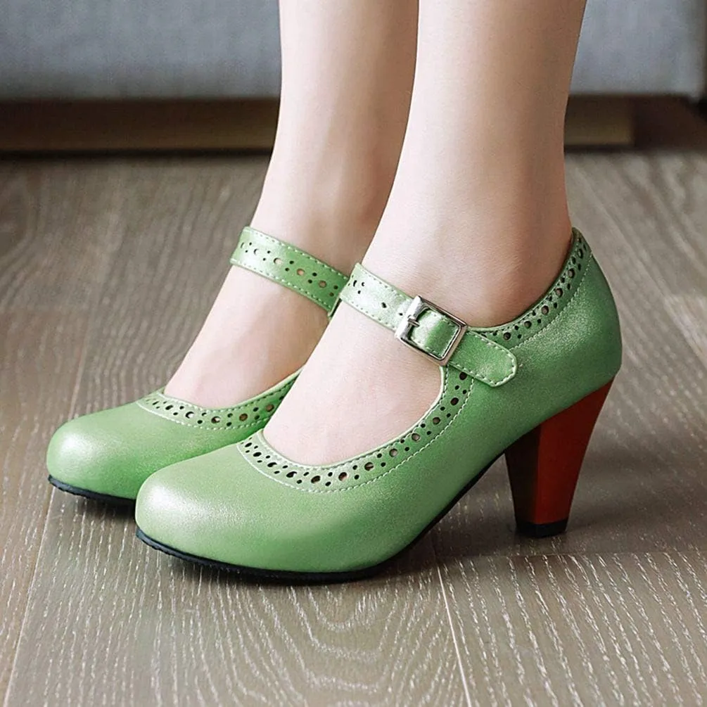 Caradise Womens Vintage Mary Jane Shoes Block Heel Ankle Strap Pumps