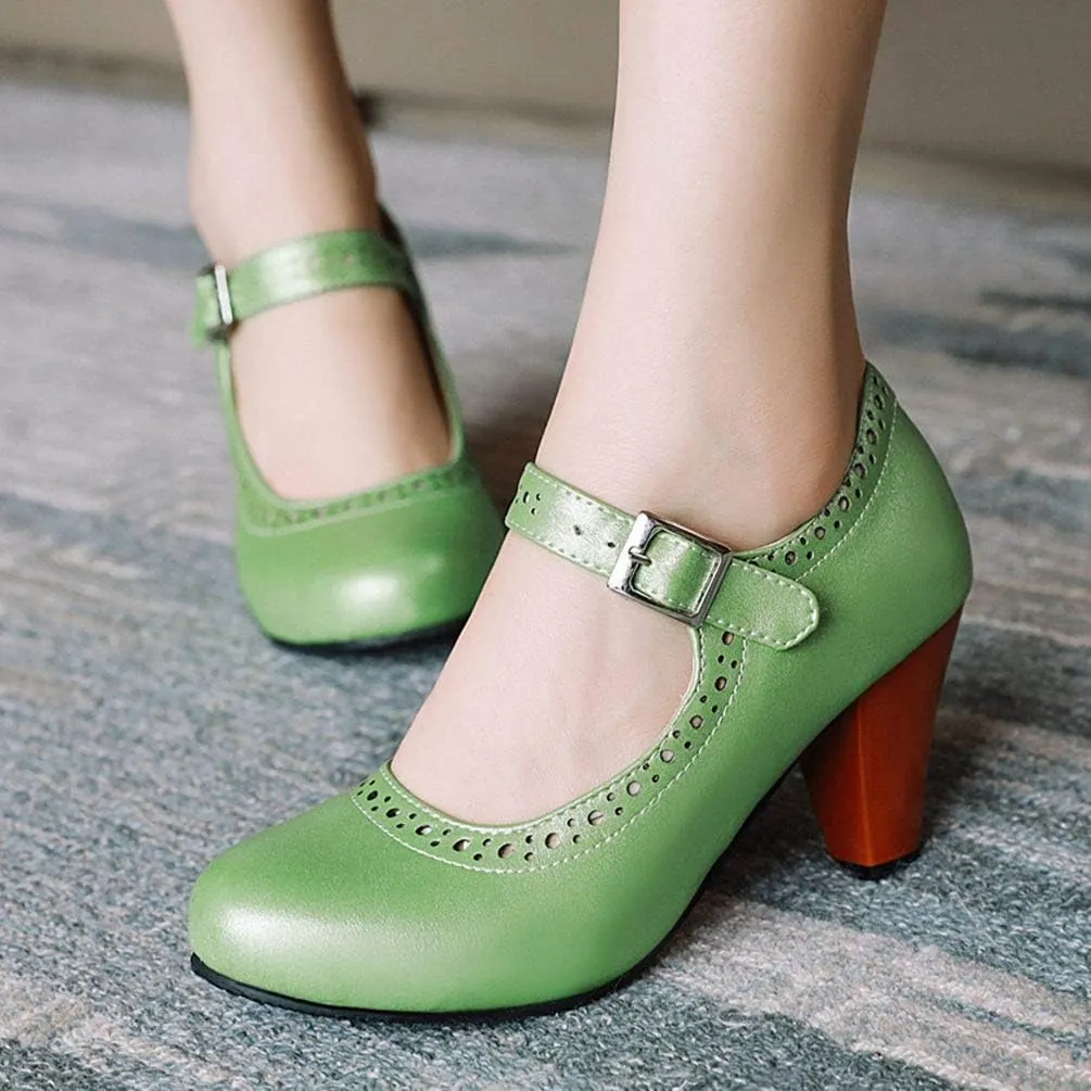 Caradise Womens Vintage Mary Jane Shoes Block Heel Ankle Strap Pumps