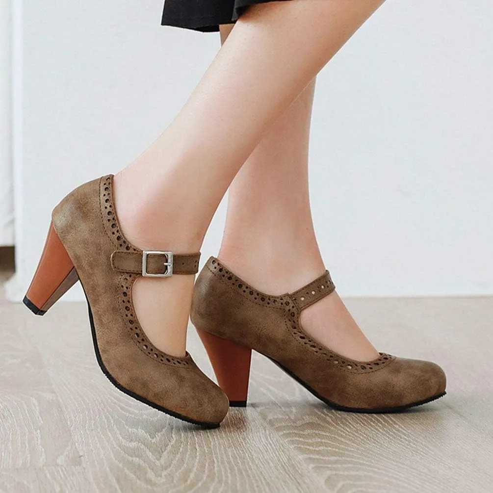 Caradise Womens Vintage Mary Jane Shoes Block Heel Ankle Strap Pumps