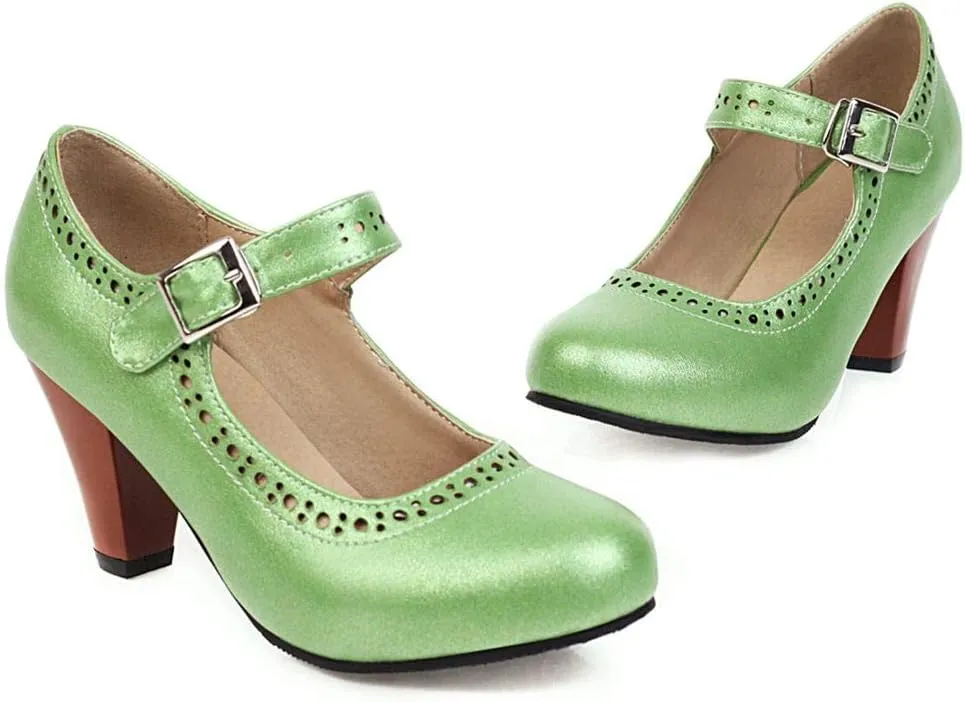 Caradise Womens Vintage Mary Jane Shoes Block Heel Ankle Strap Pumps