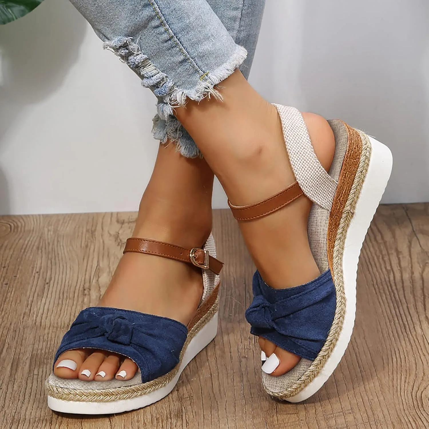 Cathalem Summer Sandals for Women 2024 Platform Open Toe Ankle Strap Sandals Zipper Beach Sandals Dress Shoes